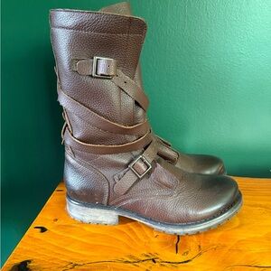 Brown Leather Buckle Boots